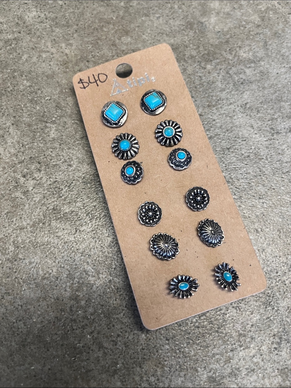 New set of 6 pairs of silver turquoise earrings